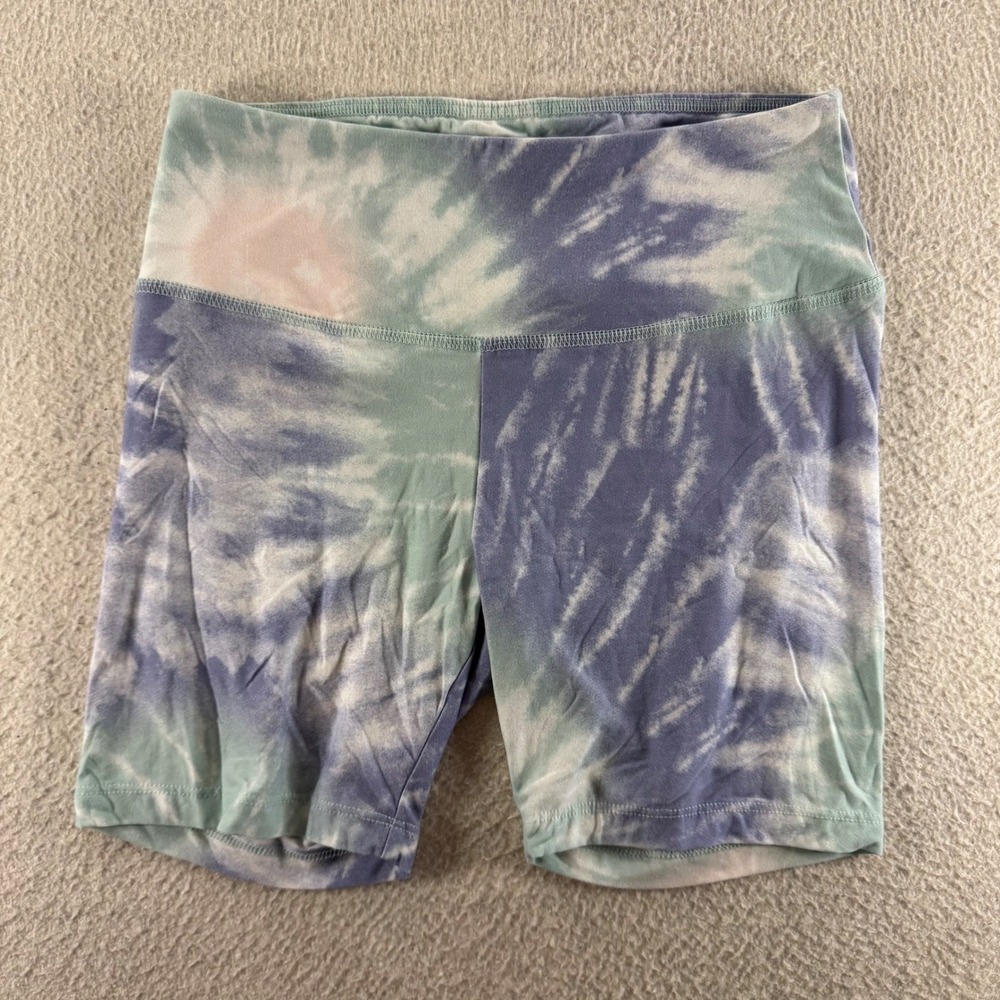 Hippie Rose Tie Dye Lounge Biker Shorts Womens Medium Blue Teal High Rise Boho